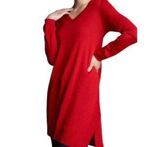 Eileen Fisher red long sleeve V-neck tunic dress size US XS